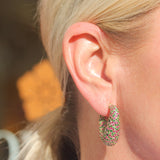 Goshwara "G-One" Blue Sapphire, Pink Sapphire, Tsavorite & Diamond Triangle Hoop Earrings