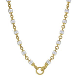 8-8.5mm Akoya pearl & gold link necklace with circle clasp, 17