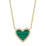 Shy Creation Malachite and Diamond Heart Necklace