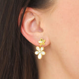 Roberto Coin JASMINE DIAMOND AND MOTHER OF PEARL DOUBLE FLOWER DANGLE EARRINGS - Be On Park