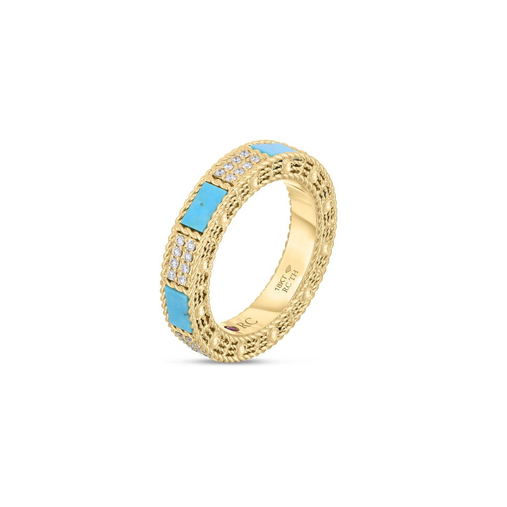 Roberto Coin MOSAIC ALTERNATING DIAMOND & TURQUOISE RING - Be On Park