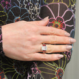 Goshwara "Gossip" 3-Stone Moon Quartz, Garnet, & Diamond Ring