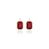 Manhattan' Garnet Emerald Cut Bezel Set Earring on Wire in 18K Yellow Gold. Stone Size-9x7mm. Approx wt-GA 5.80 cts