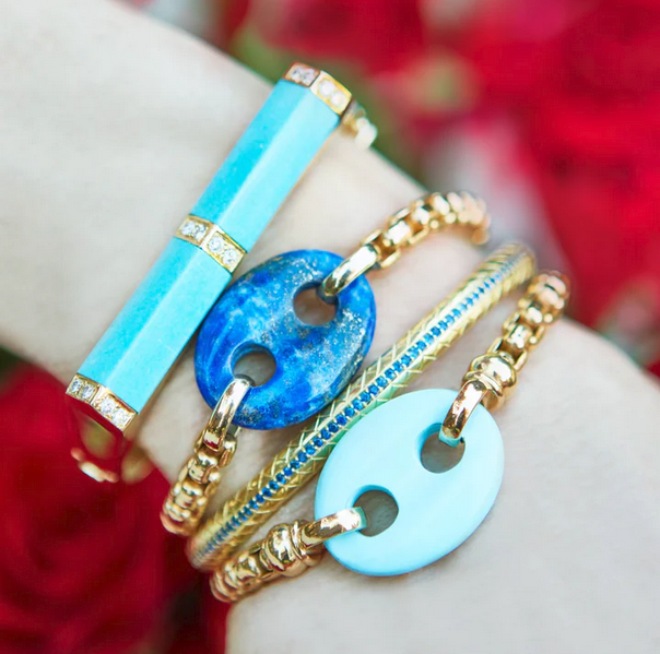 Jenna Blake Single Stone Turquoise Mariner Link Bracelet - Be On Park