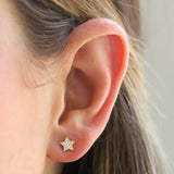 Shy Creation Yellow Gold Mini Pave Diamond Star Studs