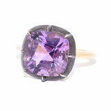 Signed Fred Leighton Cushion Amethyst Silver topped Gold Collet Ring