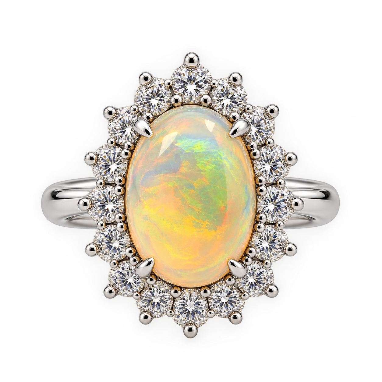 14K White Gold Opal & Diamond Halo Ring - Be On Park