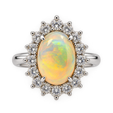 14K White Gold Opal & Diamond Halo Ring - Be On Park