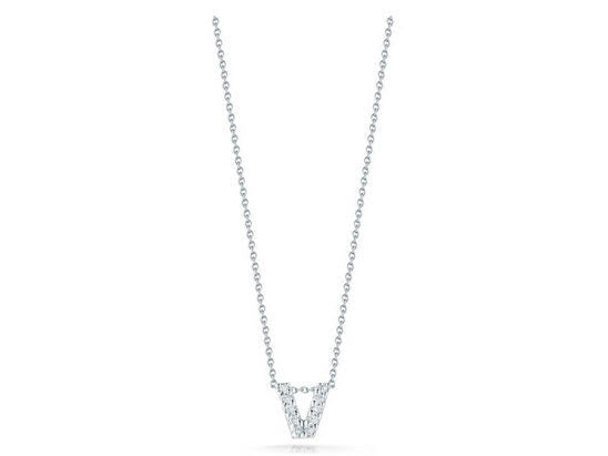 Roberto Coin 16-18" love letter diamond "V" necklace, additional letters available - Be On Park