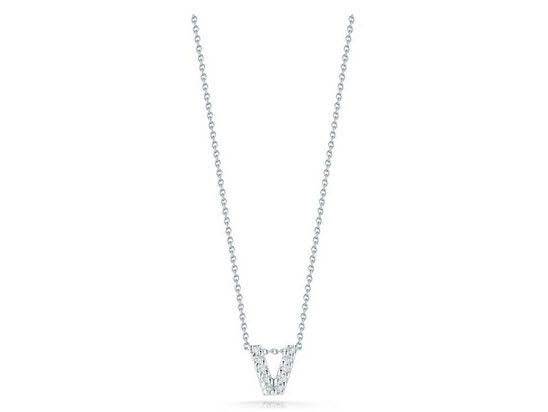 Roberto Coin 16-18" love letter diamond "V" necklace, additional letters available - Be On Park