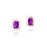 Goshwara "Queen" Emerald Cut Amethyst & White Enamel Stud Earrings