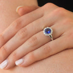 Round sapphire and diamond halo ring - Be On Park