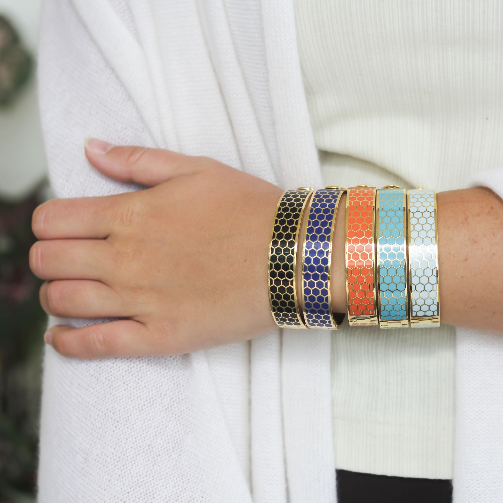 Halcyon Days Black Honeycomb Hinged Bangle - Be On Park
