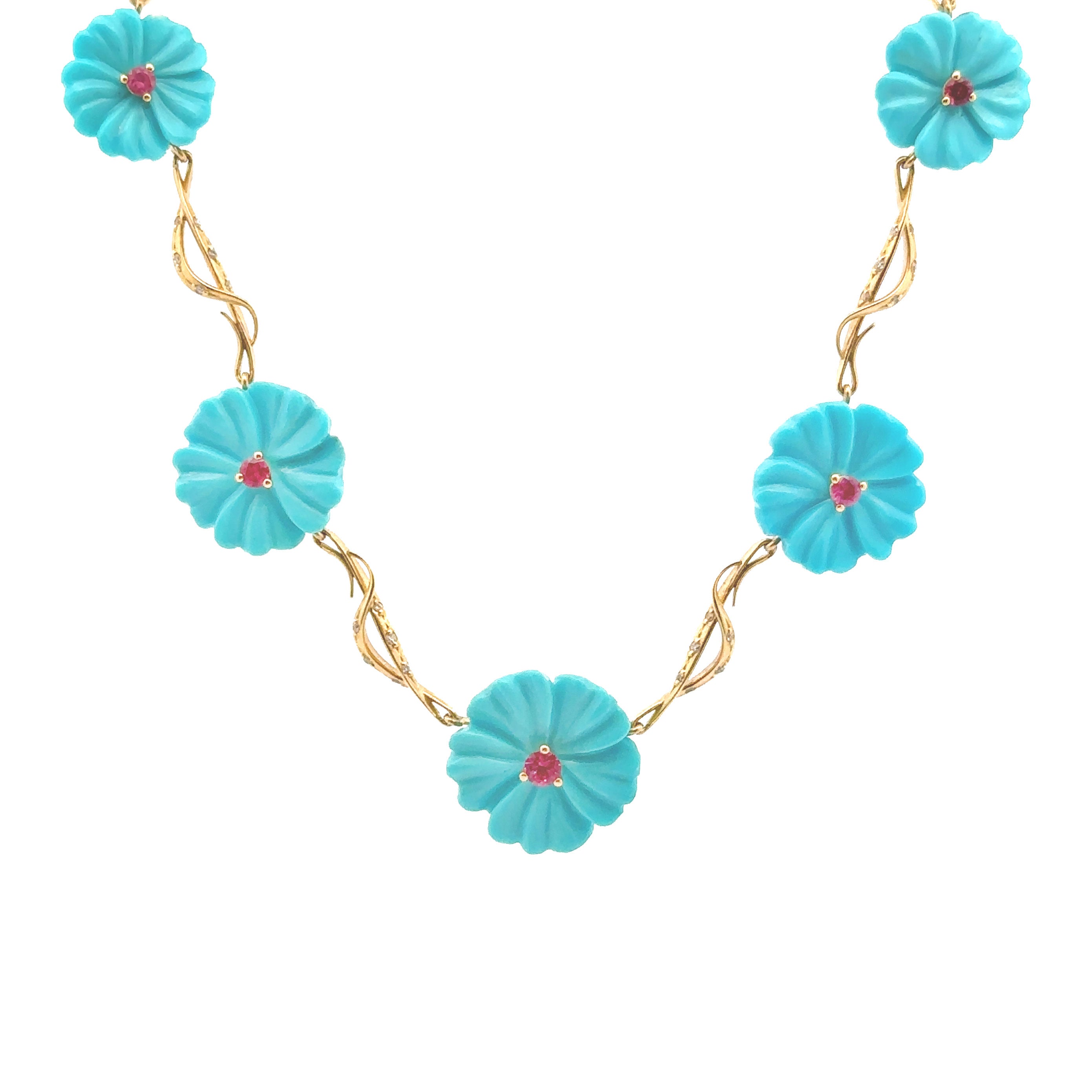 Paul Morelli Carved Turquoise Flower Link Necklace - Be On Park