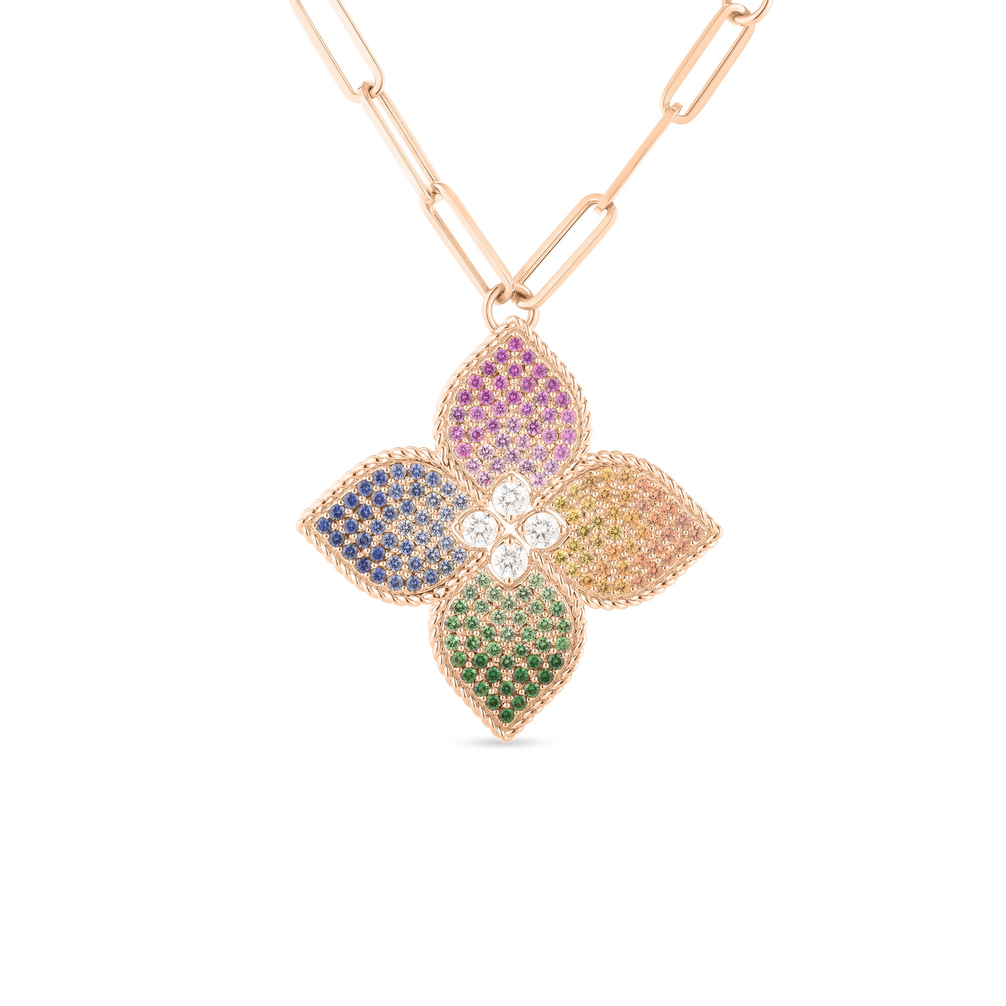 VENETIAN PRINCESS DIAMOND & MIXED SAPPHIRE FLOWER LONG NECKLACE - Be On Park
