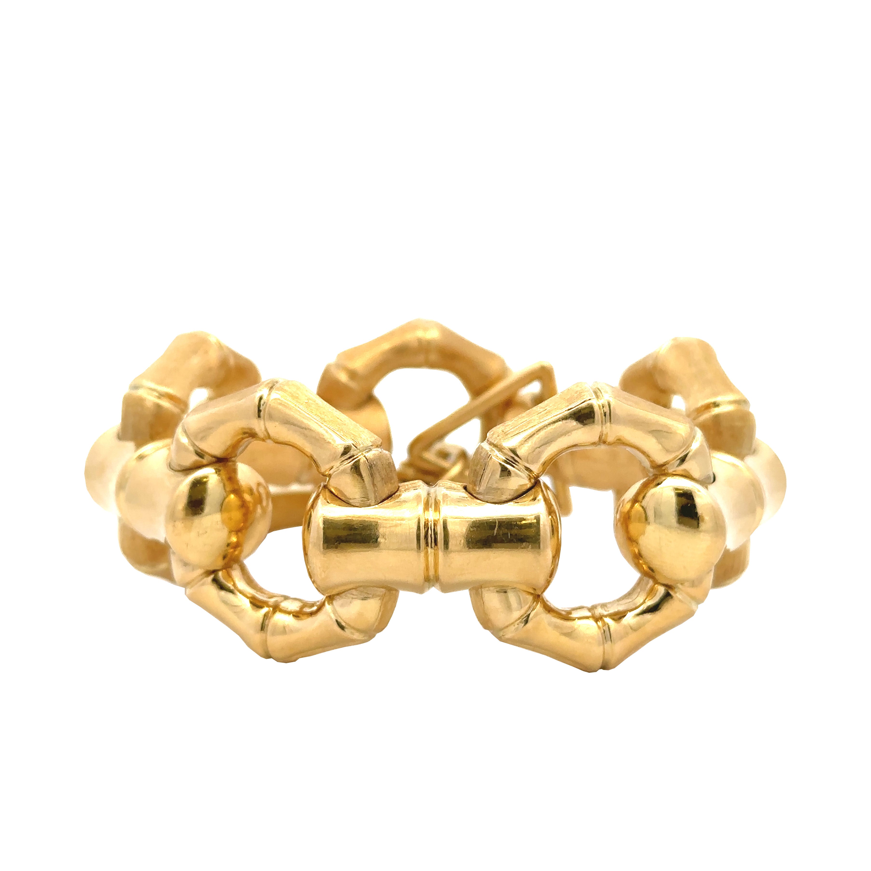 Vintage Gold Bamboo link bracelet, reversible: high-polish side & brushed gold side - Be On Park