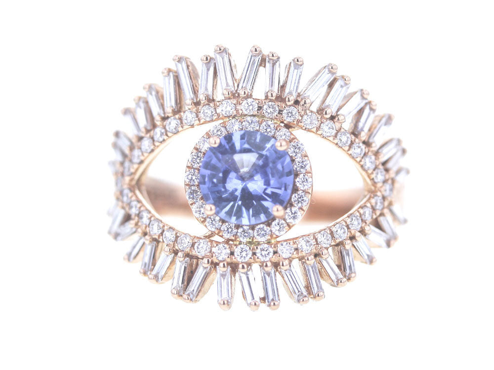 Suzanne Kalan Rose Gold Diamond & Light Blue Sapphire Evil Eye Ring - Be On Park