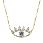 Shy Creation Yellow Gold Diamond & Blue Sapphire Evil Eye Necklace - Be On Park