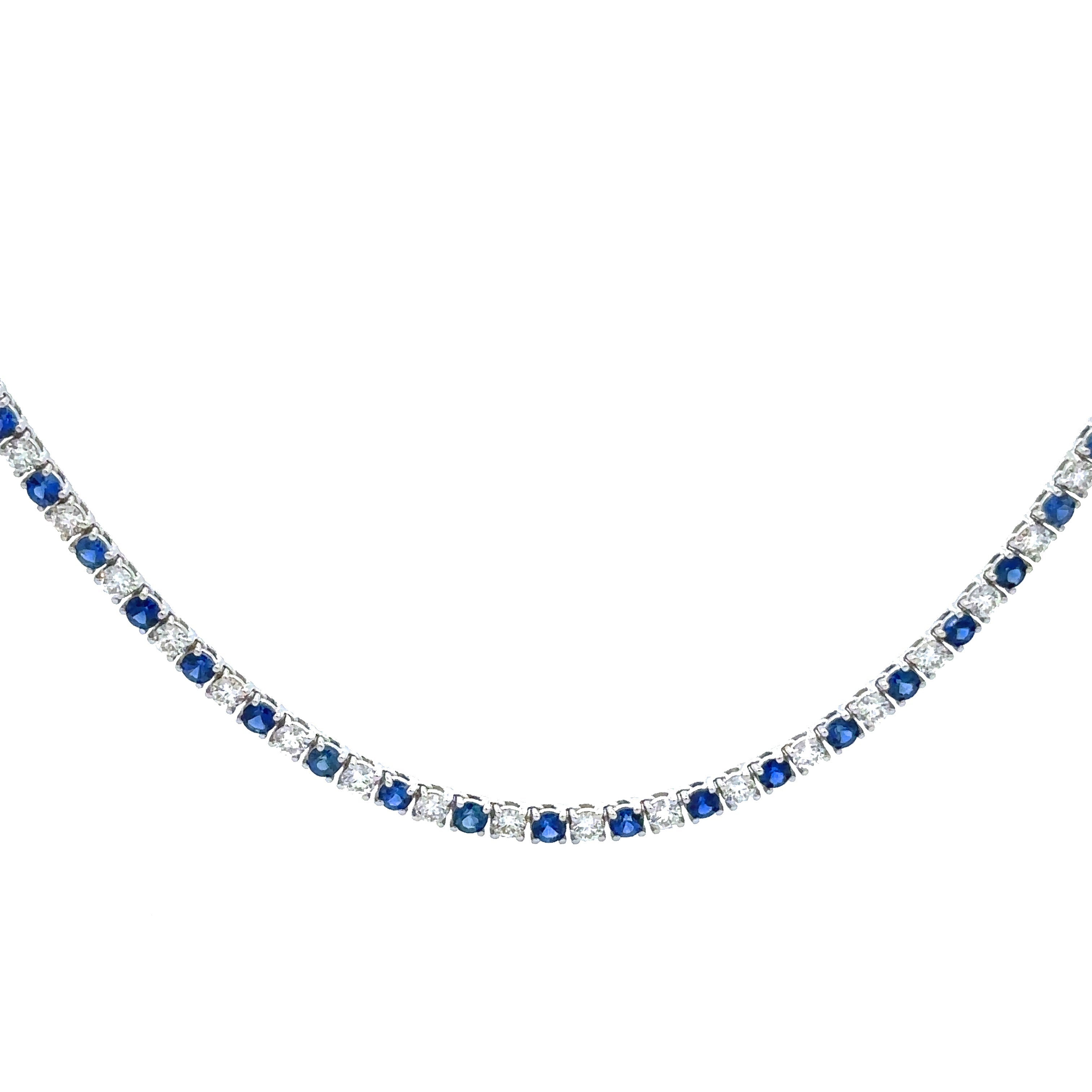 American Jewelry Designs 17" Four Prong Straight Sapphire & Diamond Necklace - Be On Park