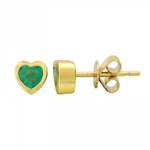 Yellow Gold Bezel Set Heart Emerald Stud Earrings - Be On Park