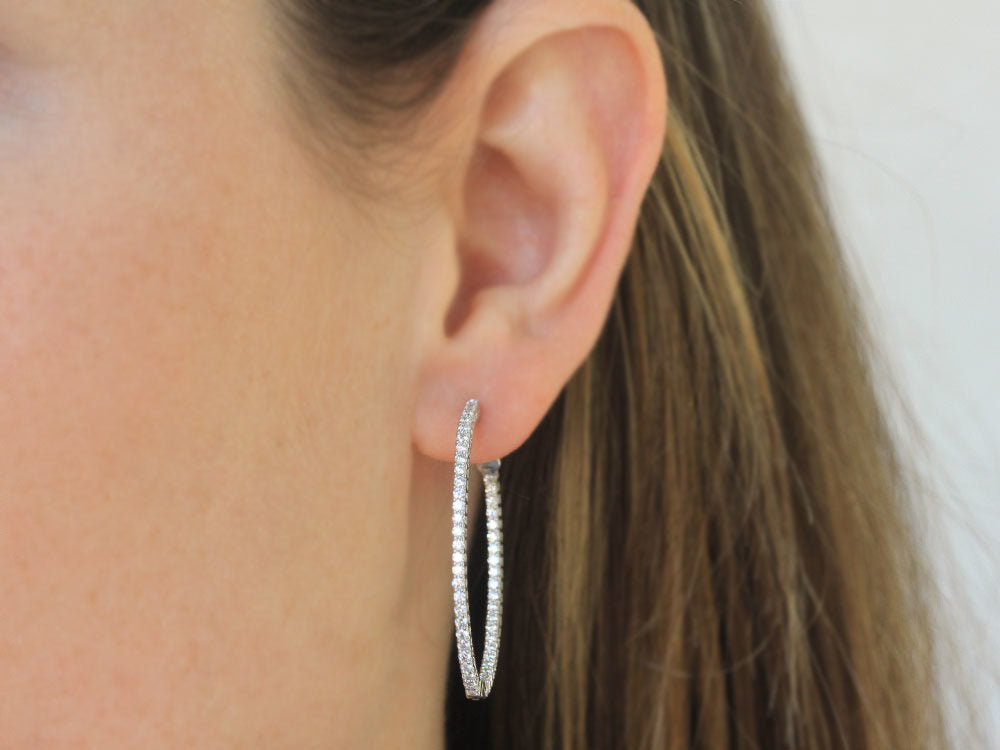 28mm 1.50 carat diamond oval hoop earrings - Be On Park