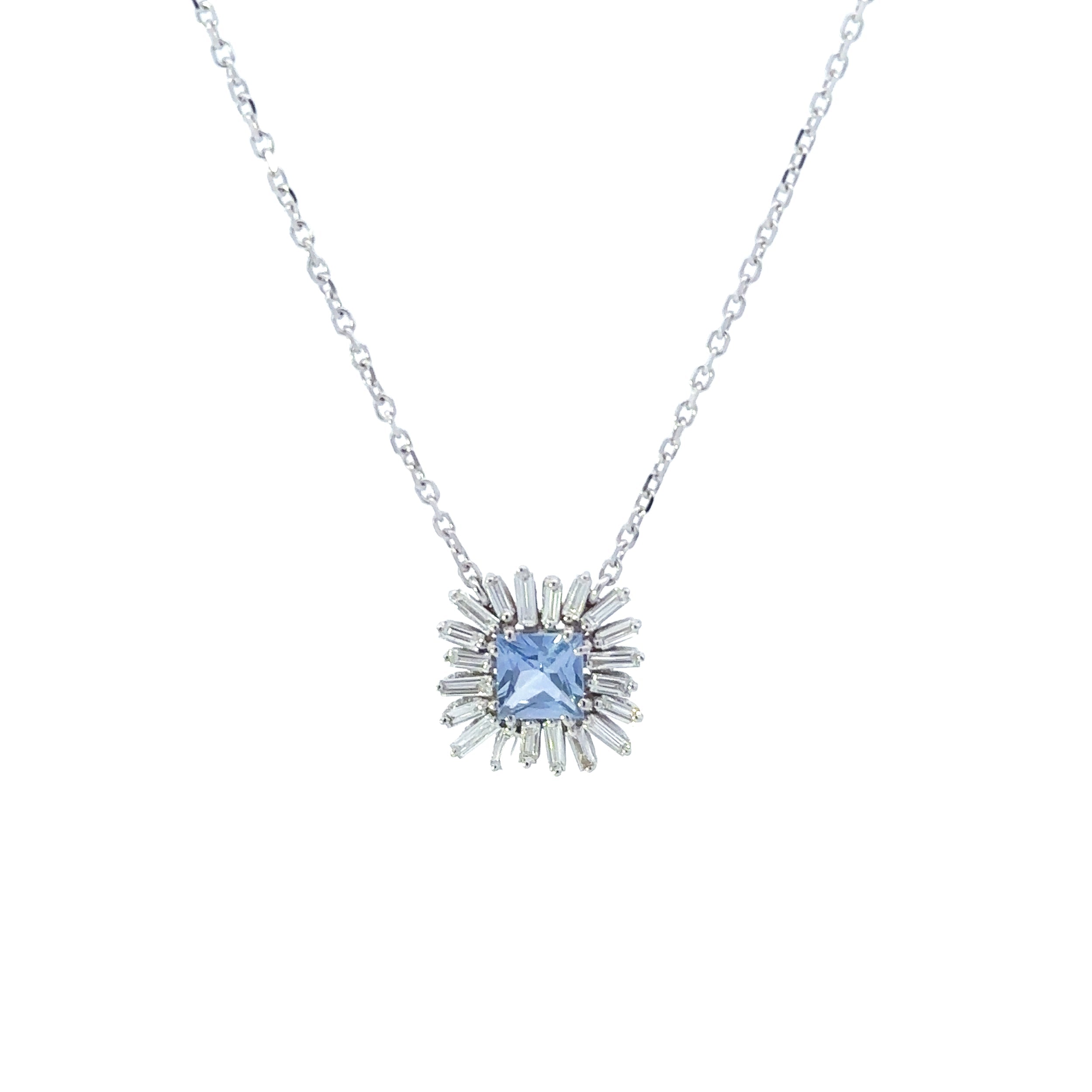 Suzanne Kalan White Gold Light Blue Sapphire Flower and Diamond Necklace - Be On Park