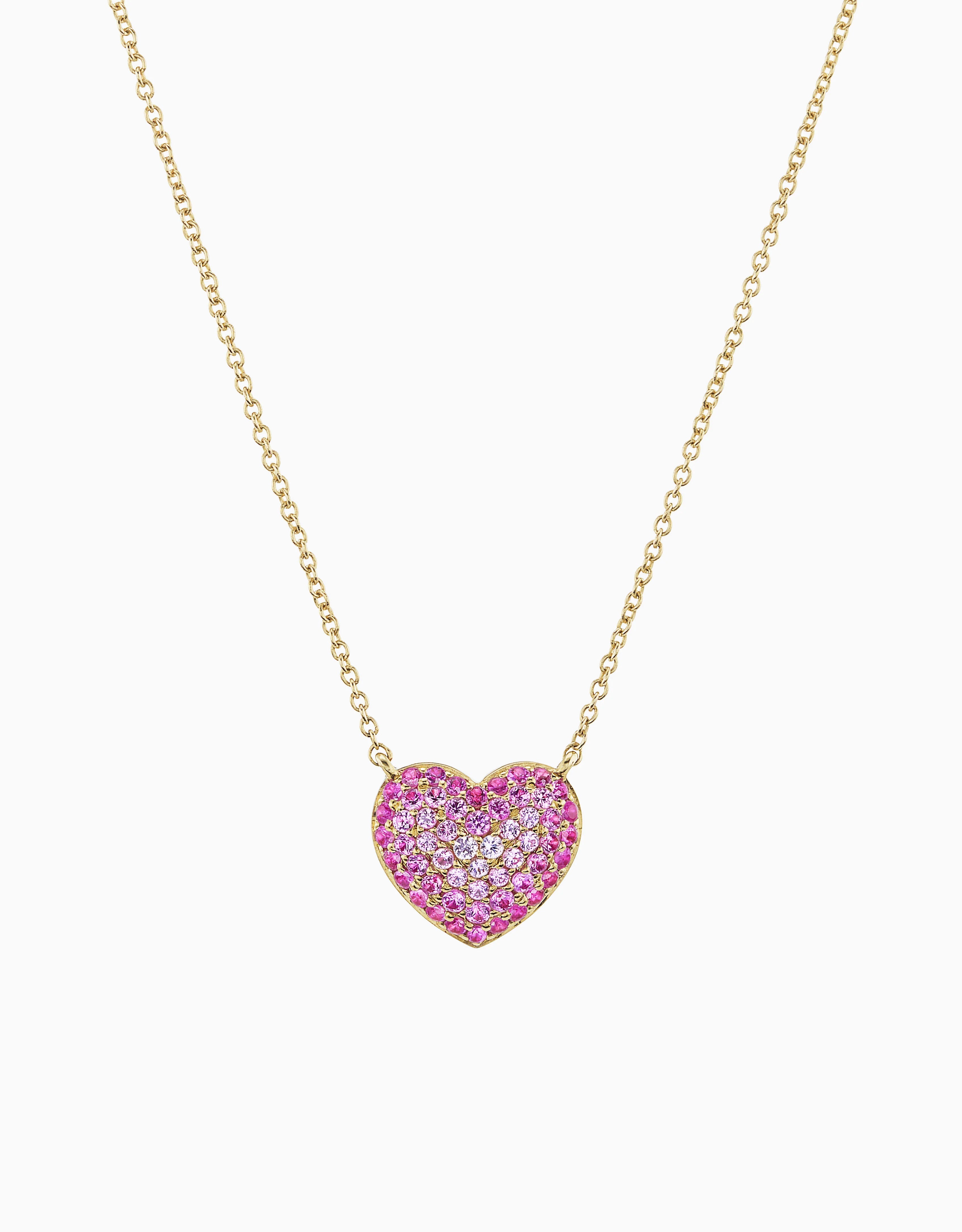 Emily P Wheeler Lucy Heart Necklace with ombre pink sapphire, 16" long - Be On Park