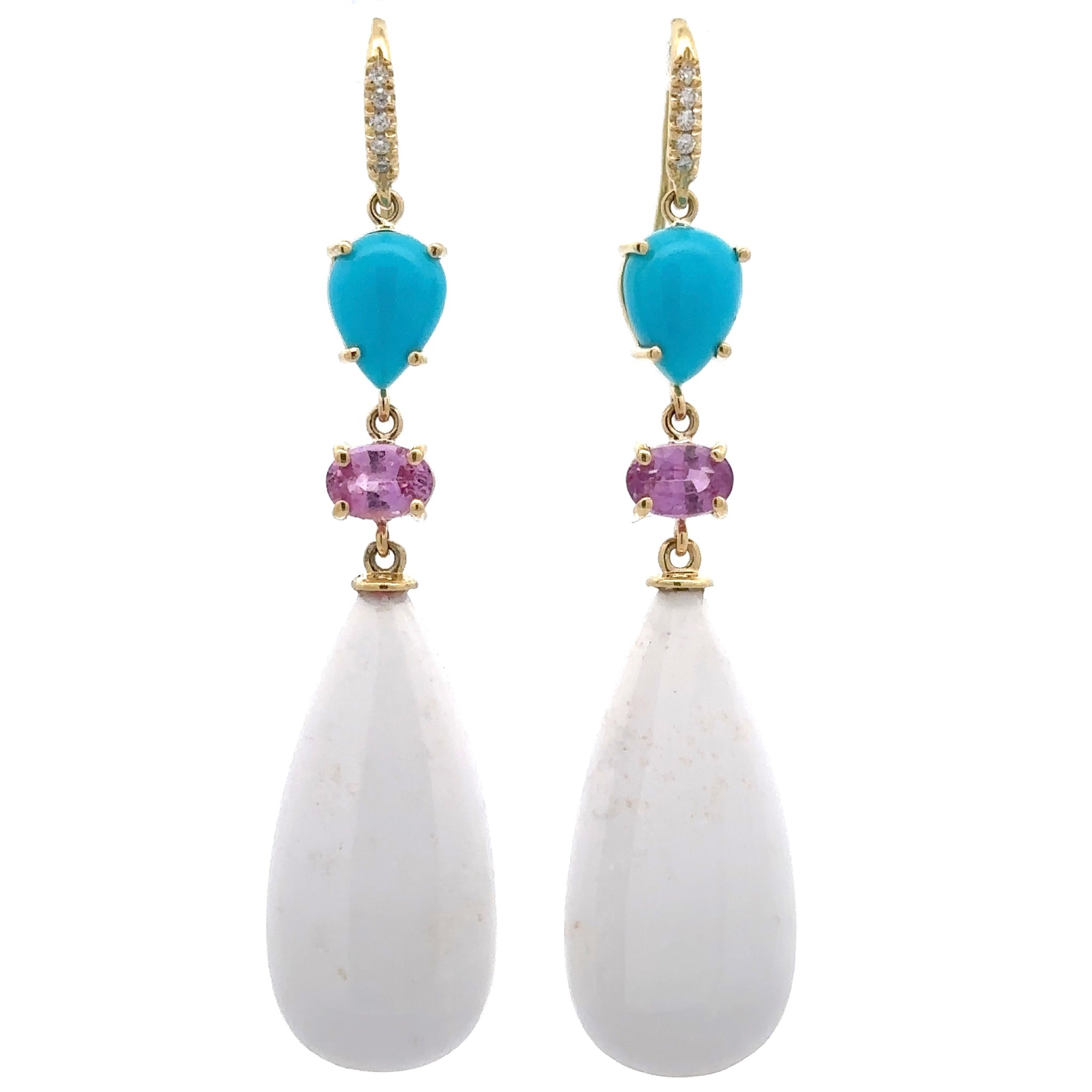 Lauren K Pink Sapphire, White Agate and Turquoise Earrings - Be On Park