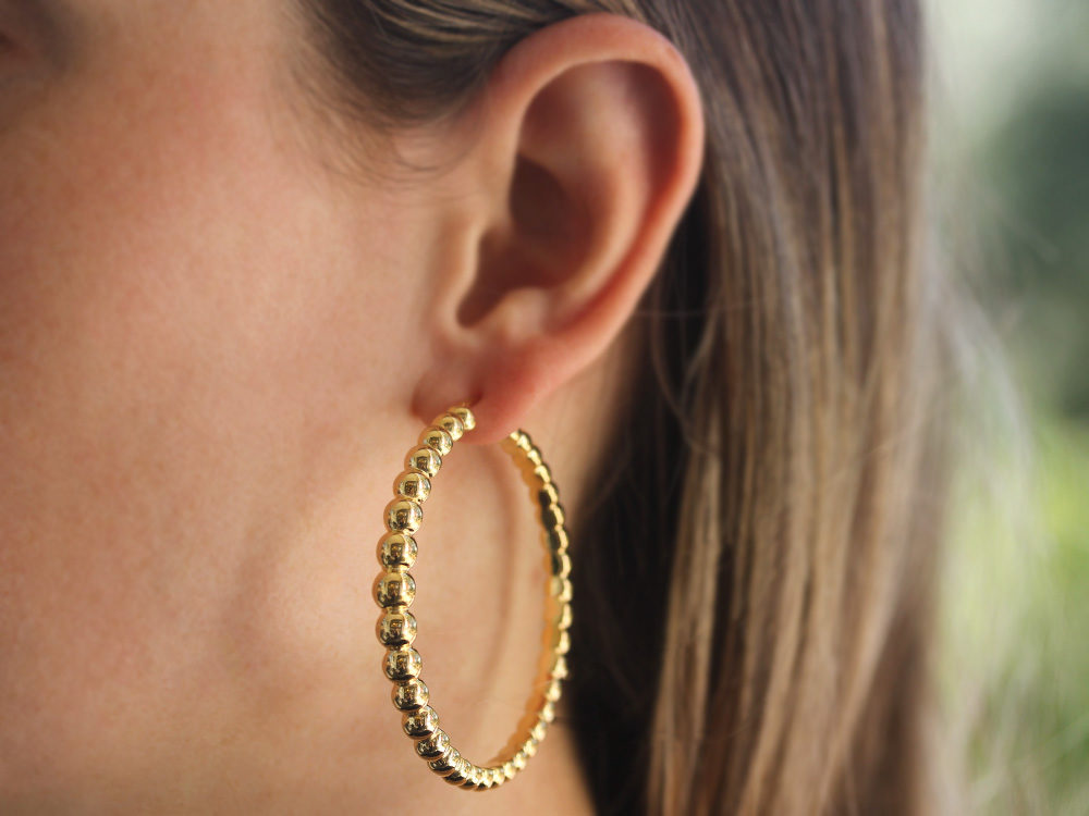 Roberto Coin XL gold bead motif hoop earrings - Be On Park