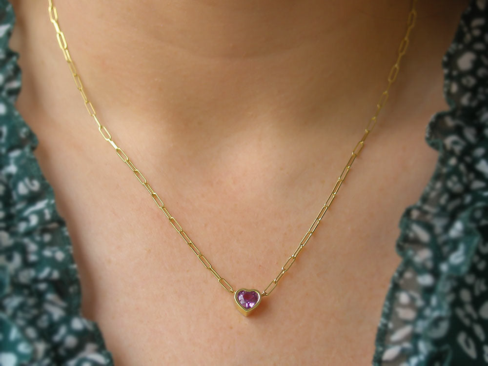 Lauren K Pink Sapphire Heart Necklace - Be On Park
