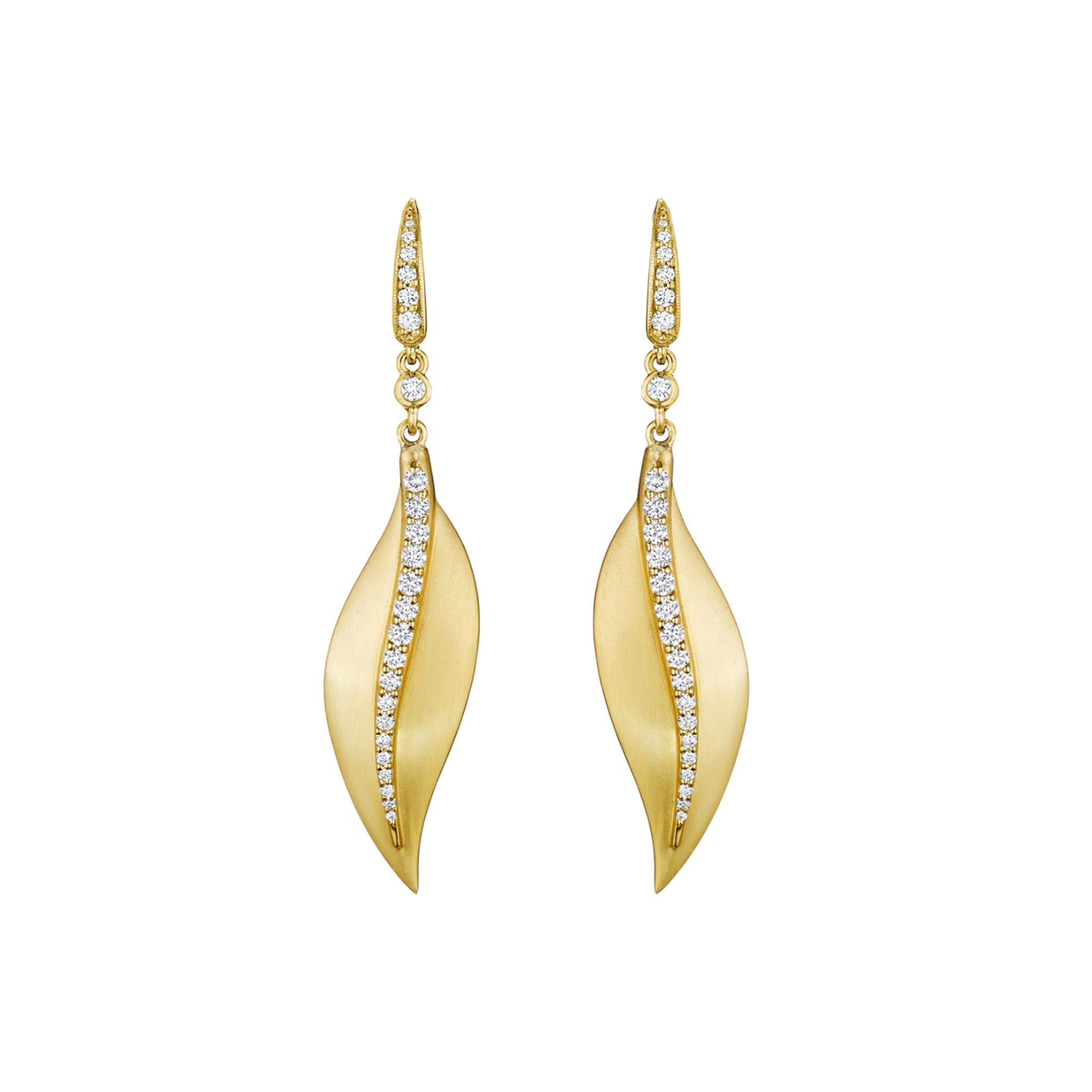 Penny Preville gold and diamond leaf drop earrings - Be On Park