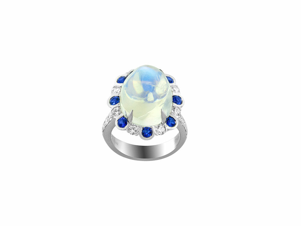 Spark Creations Moonstone Ring with Diamond and Sapphire Accents - Be On Park
