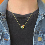 Suzy Landa one-of-a-kind pear shape rainbow gemstone flower necklace with center diamond - Be On Park