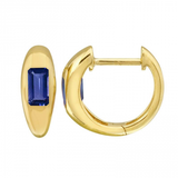 14k Yellow Gold Inlay Emerald Shaped Sapphire Earrings - Be On Park