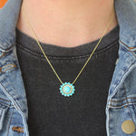 Suzy Landa one-of-a-kind cabochon round turquoise necklace with diamonds - Be On Park