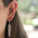Shy Creation White Gold Diamond Phoenix Feather Drop Earrings - Be On Park
