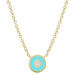 Turquoise Enamel Circle Diamond Necklace - Be On Park