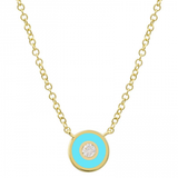 Turquoise Enamel Circle Diamond Necklace - Be On Park