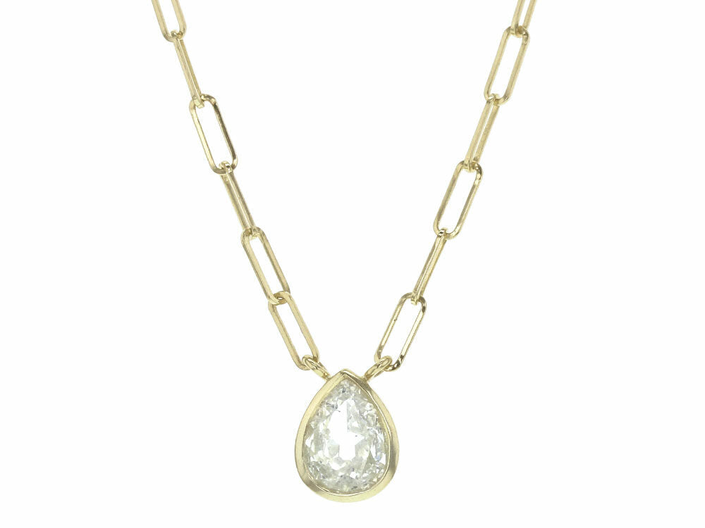 Lauren K antique pear shape diamond necklace on paperclip chain - Be On Park