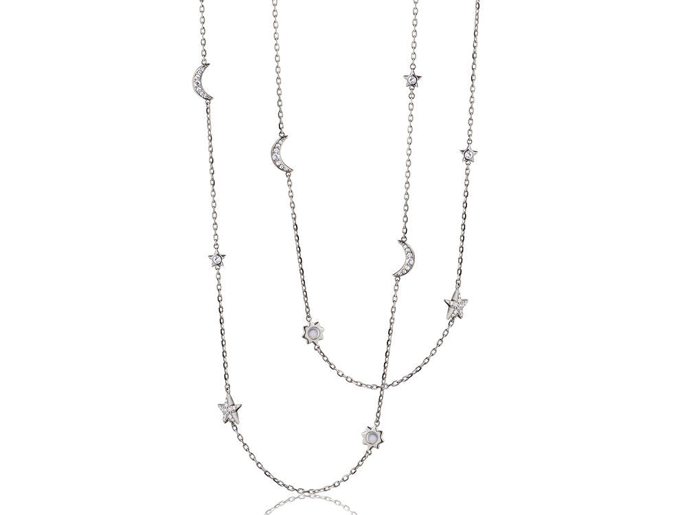 Monica Rich Kosann 40" sterling silver "My Sun, Moon, & Stars" necklace with moonstones and white sapphires - Be On Park