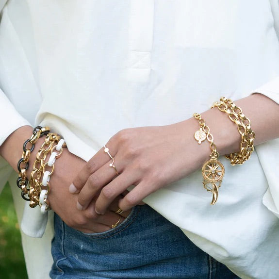 Monica Rich Kosann Marilyn Gold and White Ceramic Link Bracelet - Be On Park