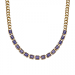 14k Yellow Gold Emerald Shape Iolite Cuban Link Chain Necklace - Be On Park