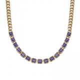 14k Yellow Gold Emerald Shape Iolite Cuban Link Chain Necklace - Be On Park