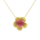 Stephanie Albertson Forget Me Not Flower Necklace with Rubellite Oval Gemstone on Chain - Be On Park
