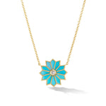 Orly Marcel Mini Sacred Flower Inlay Necklace with Diamond and Turquoise - Be On Park