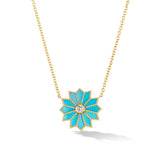 Orly Marcel Mini Sacred Flower Inlay Necklace with Diamond and Turquoise - Be On Park