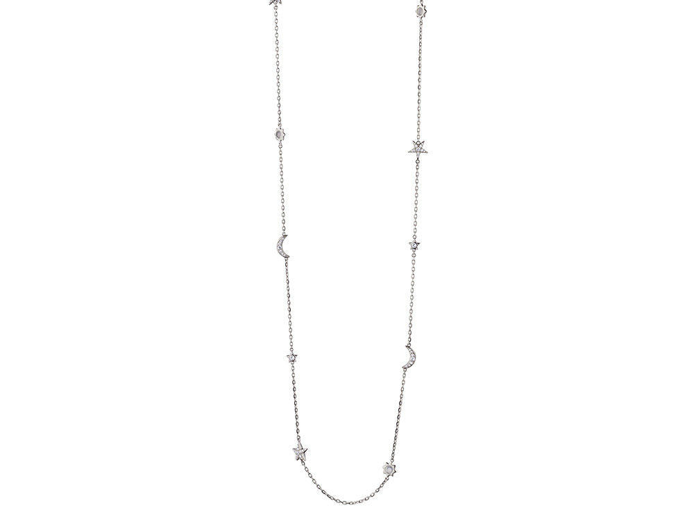 Monica Rich Kosann 40" sterling silver "My Sun, Moon, & Stars" necklace with moonstones and white sapphires - Be On Park