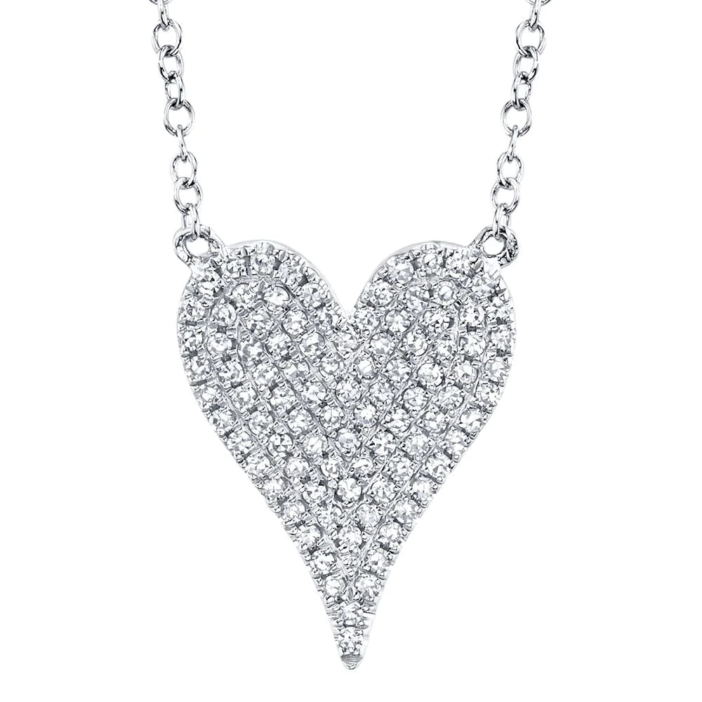 Shy Creation White Gold "Amor" Pave Diamond Heart Necklace - Be On Park