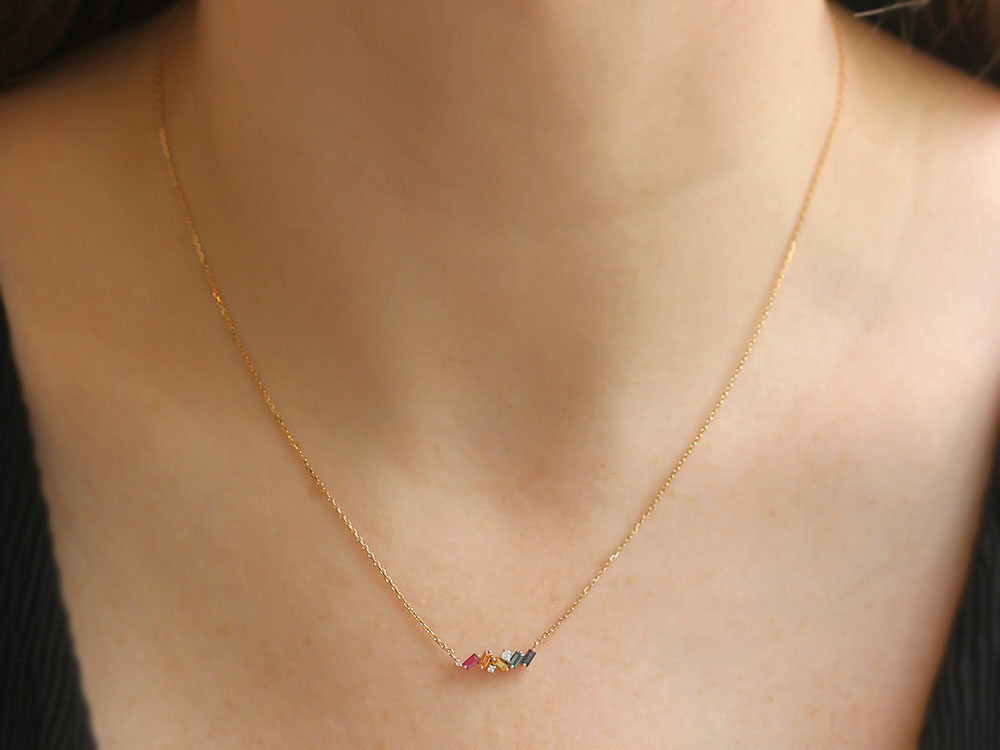 Suzanne Kalan Rose Gold Rainbow Sapphire and Diamond Mixed Mini Bar Necklace - Be On Park