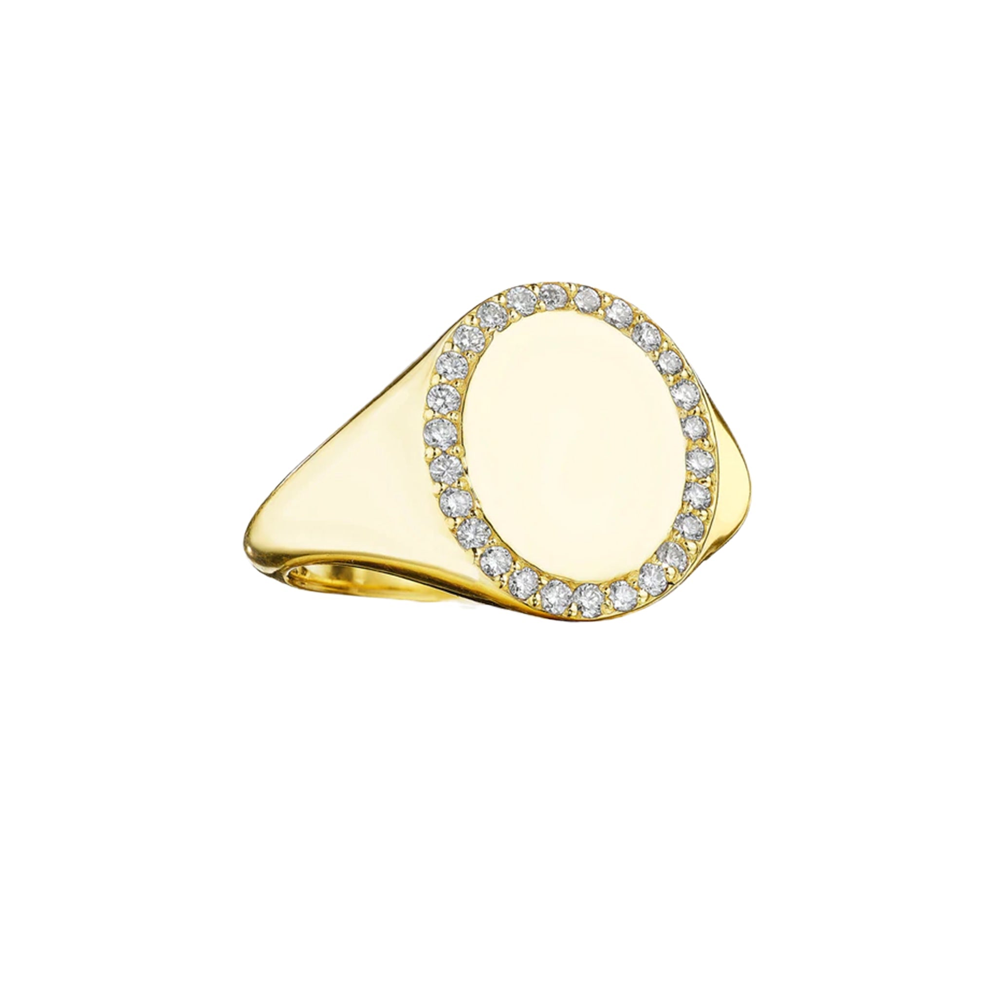 Penny Preville engravable oval signet pinky ring with pave diamond border - Be On Park